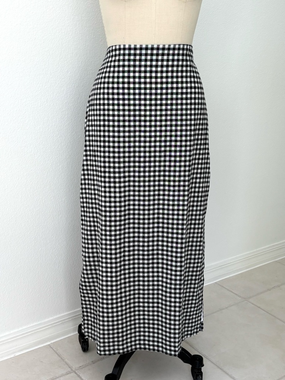 Gap Gingham Midi Skirt NWT Linen Blend Black & White L - Picture 2 of 8